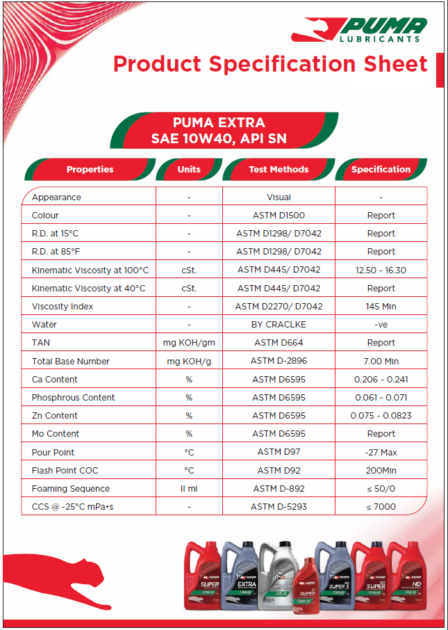 Puma Motor Oil (Extra) | SAE 10W-40 | Semi-Synthetic | Petrol Engine Oil | 3L