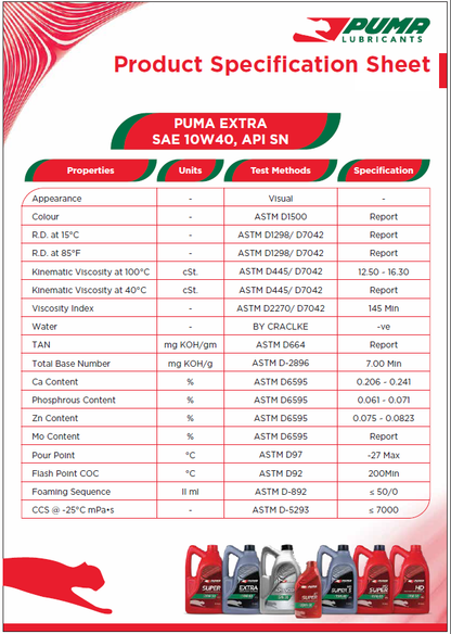 Puma Motor Oil (Extra) | SAE 10W-40 | Semi-Synthetic | Petrol Engine Oil | 3L